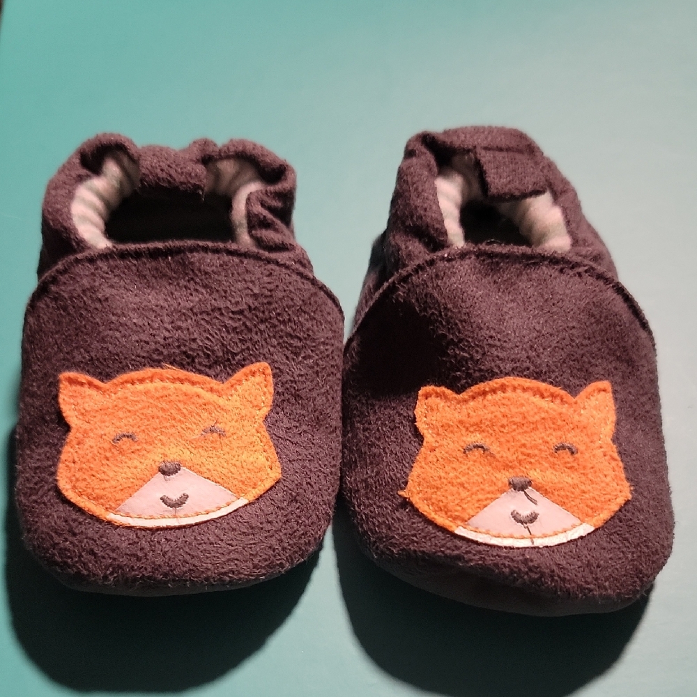 Carter's Black and Orange Fox Slippers Cozy Slip-On Shoes